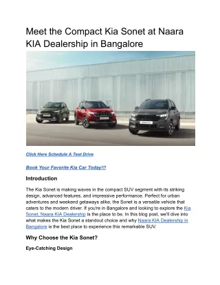 Meet the Compact Kia Sonet at Naara KIA Dealership in Bangalore