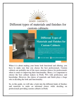 Different types of materials and finishes for custom cabinets