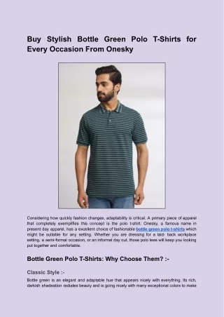 Buy Stylish Bottle Green Polo T-Shirts for Every Occasion From Onesky