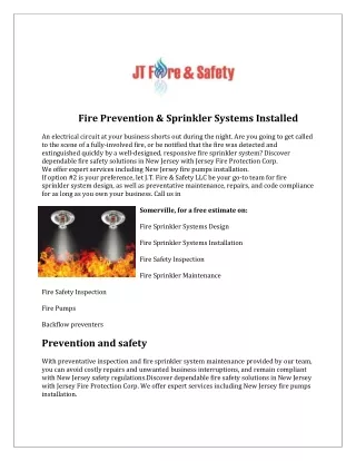 Fire Sprinkler Companies In Nj | Jtfiresafety.com