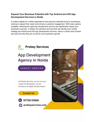 Expand Your Business Potential with Top Android and iOS App Development Services in Noida