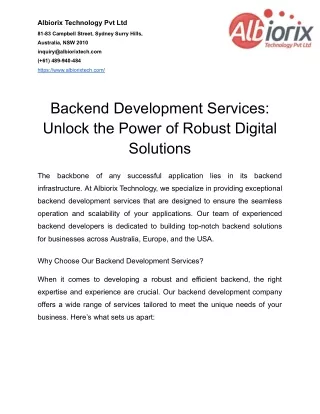 Backend Development Services Unlock the Power of Robust Digital Solutions