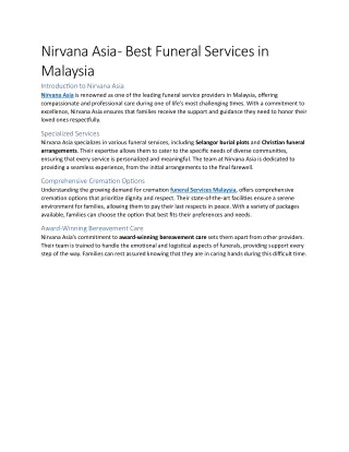 Nirvana Asia - Best Funeral Services in Malaysia