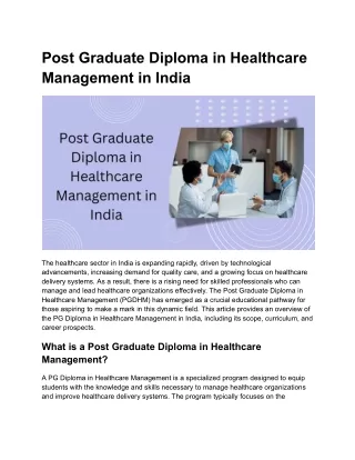 Post Graduate Diploma in Healthcare Management in India