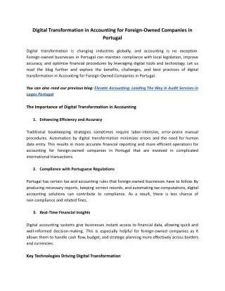 Digital Transformation in Accounting for Foreign-Owned Companies in Portugal