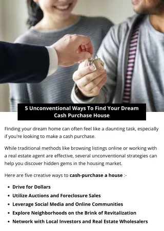 5 Unconventional Ways To Find Your Dream Cash Purchase House