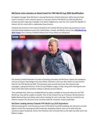 McClaren Joins Jamaica as Head Coach for FIFA World Cup 2026 Qualification