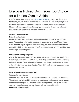 Discover Pulse8 Gym- Your Top Choice for a Ladies Gym in Abids