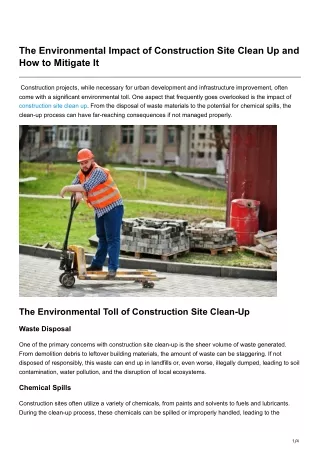 The Environmental Impact of Construction Site Clean Up and How to Mitigate It