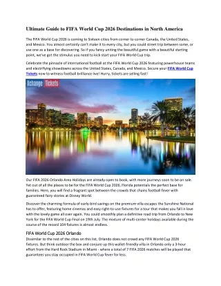 Ultimate Guide to FIFA World Cup 2026 Destinations in North America