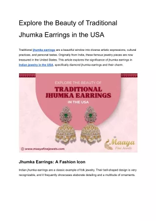 Explore the Beauty of Traditional Jhumka Earrings in the USA