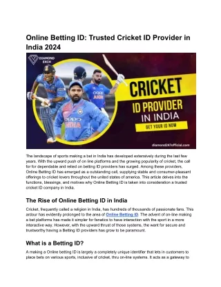 Online Betting ID_ Trusted Cricket ID Provider in India 2024