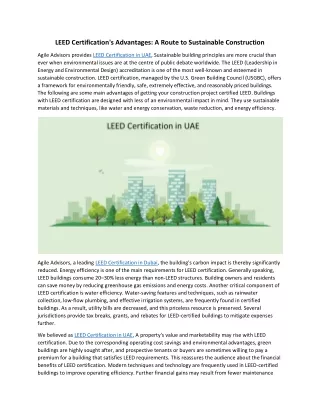 LEED Certification's Advantages: A Route to Sustainable Construction