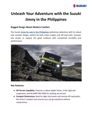 Unleash Your Adventure with the Suzuki Jimny in the Philippines