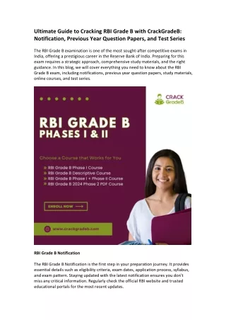 Ultimate Guide to Cracking RBI Grade B with CrackGradeB Notification, Previous Year Question Papers, and Test Series