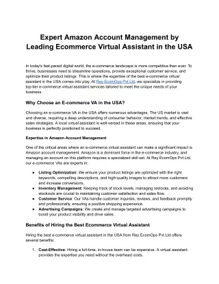 Expert Amazon Account Management by Leading Ecommerce Virtual Assistant in the USA