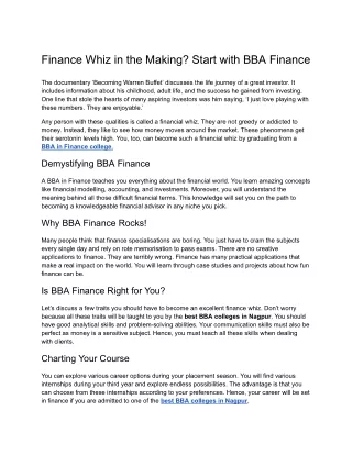 Finance Whiz in the Making_ Start with BBA Finance