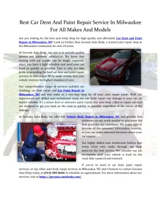 Best Car Dent And Paint Repair Service In Milwaukee For All Makes And Models