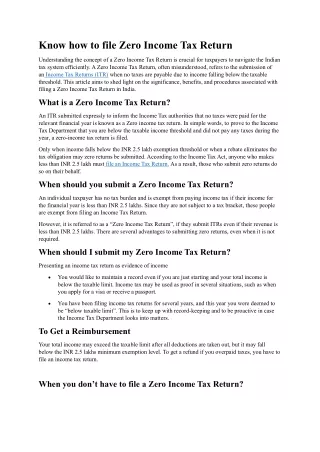 Know how to file Zero Income Tax Retur1
