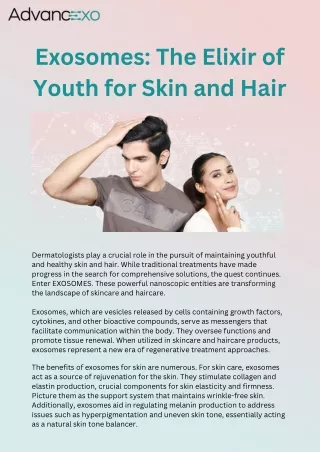 Exosomes: The Elixir of Youth for Skin and Hair