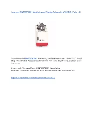 Honeywell MN7505A2001 Modulating and Floating Actuator  _ PartsHnC