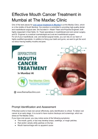 Effective Mouth Cancer Treatment in Mumbai at The Maxfac Clinic.docx