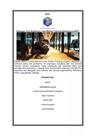 Empower Your Workforce: Lone Worker Training Solutions by NNTC