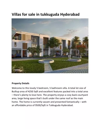 Villas for sale in tukkuguda Hyderabad