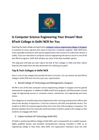 Is Computer Science Engineering Your Dream_ Best BTech College in Delhi NCR for You