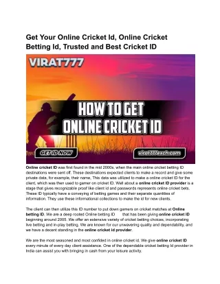 Get Your Online Cricket Id, Online Cricket Betting Id, Trusted and Best Cricket ID