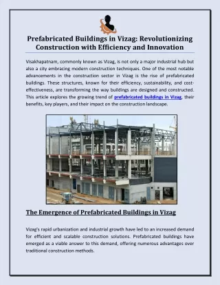 Prefabricated Buildings in Vizag: Revolutionizing Construction with Efficiency and Innovation