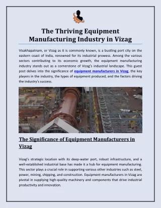 The Thriving Equipment Manufacturing Industry in Vizag