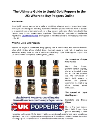 The Ultimate Guide to Liquid Gold Poppers in the UK