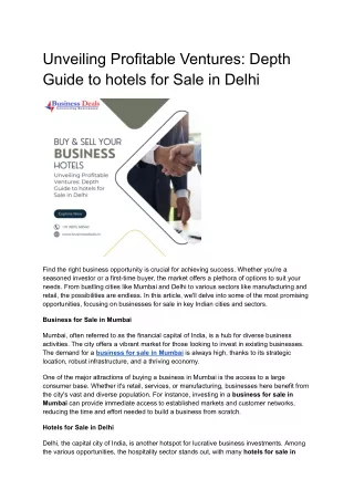 Unveiling Profitable Ventures: Depth Guide to hotels for Sale in Delhi