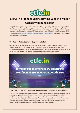 Top Sports Betting Website Maker Company in Bangladesh