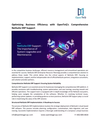Optimizing Business Efficiency with OpenTeQ's Comprehensive NetSuite ERP Support