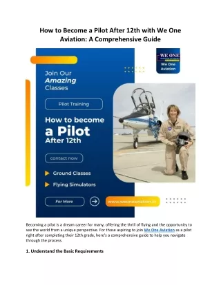 How to Become a Pilot After 12th with We One Aviation A Comprehensive Guide