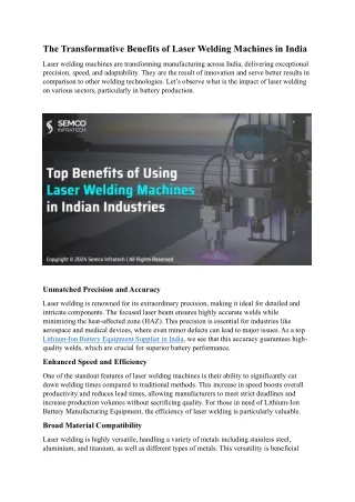 The Transformative Benefits of Laser Welding Machines in India