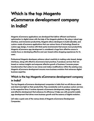 Which is the top Magento eCommerce development company in India