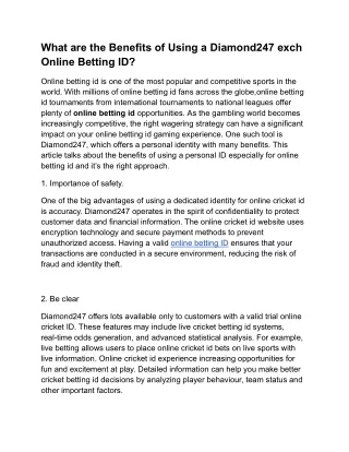 What are the Benefits of Using a Diamond247 exch Online Betting ID?