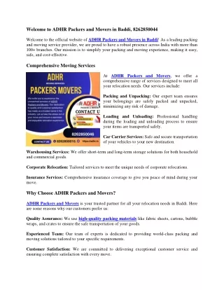 Packers and Movers in Baddi, 8262850010.