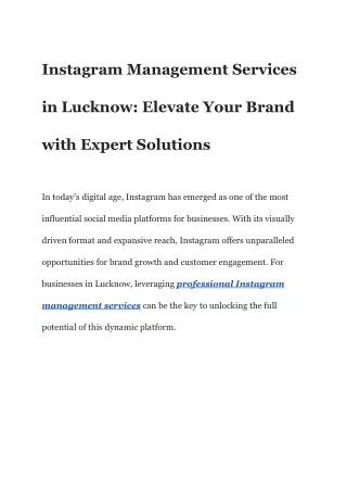 Instagram Management Services in Lucknow_ Elevate Your Brand with Expert Solutions