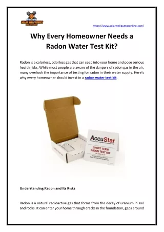 Why Every Homeowner Needs a Radon Water Test Kit?