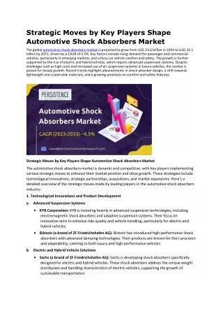 Strategic Moves by Key Players Shape Automotive Shock Absorbers Market
