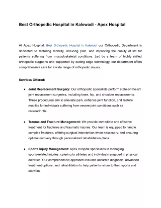 Best Orthopedic Hospital in Kalewadi - Apex Hospital