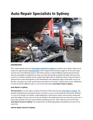 Auto Repair Specialists In Sydney