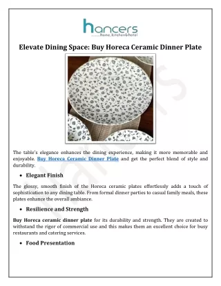 Elevate Dining Space Buy Horeca Ceramic Dinner Plate
