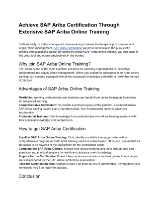 Achieve SAP Ariba Certification Through Extensive SAP Ariba Online Training