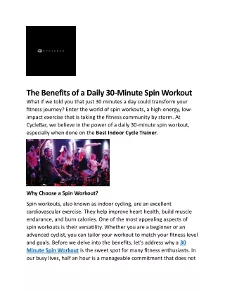 The Benefits of a Daily 30-Minute Spin Workout
