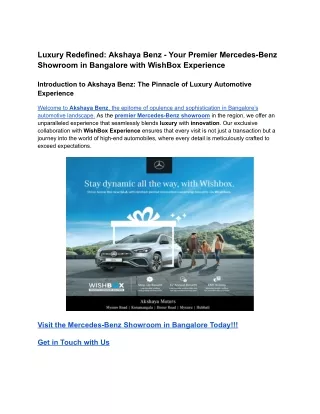 Luxury Redefined_ Akshaya Benz - Your Premier Mercedes-Benz Showroom in Bangalore with WishBox Experience